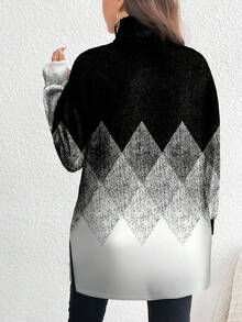 EMERY ROSE 秋冬季休闲简约全印花大码高领长款 T 恤 - 彩色 - 查看 2