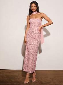 Enchnt Váy Bandeau đính hạt màu hồng dành cho nữ - Hồng - Xem 5