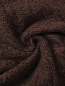 Elenzga 性感美式立领露肩修身针织长袖上衣，秋冬高端小众设计 - 咖啡棕 - 查看 7