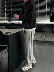 DAZY 男士字母刺绣设计保暖内衬连帽衫，秋冬 - 黑色 - 查看 3