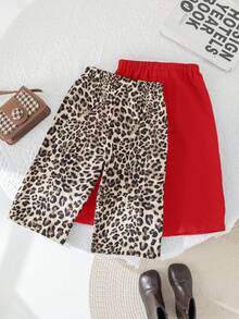 2件套宽松休闲豹纹阔腿裤和纯红色阔腿裤，宽松版型 - 彩色 - 查看 7