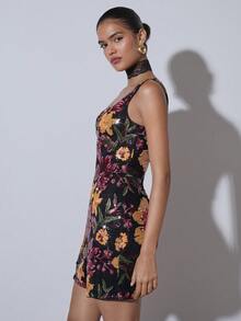 COSMINA Rochie mini cu paiete, fără mâneci, croială slim, pentru femei - Multicolor - Vizualizare 5
