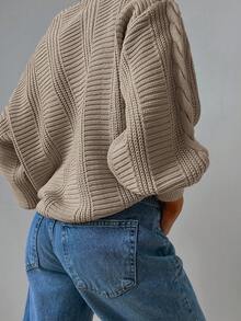 EURMUSE Cable Knit Drop Shoulder Cardigan - Camel - View 2