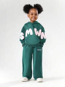 SUMWON Girls Hoodie Sweatshirt Co-Ord Set Without Drawstring Hood And Centre Pocket Vacation - Dark Green - View 1
