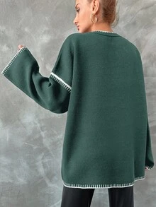 EURMUSE Women'S Round Neck Batwing Sleeve Sweater - Dark Green - View 2