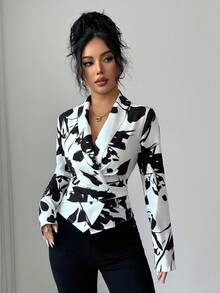 Elenzga Women's Elegant Floral Print Casual Commuter Belted Shirt, Autumn Cow Print