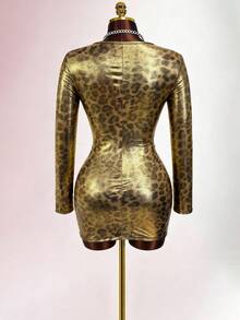 BamGleam 时尚性感豹纹金属紧身迷你连衣裙 - 彩色 - 查看 2