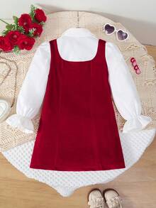 SHEIN Young Girl Long Sleeve Fitted College Style Autumn - Red - View 6