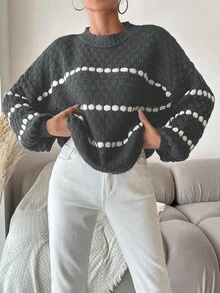 EURMUSE Polka Dot Pattern Bell Sleeve Sweater - Light Grey - View 4