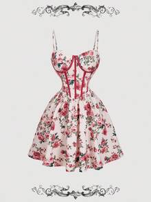 SHEIN MOD Floral Print Bustier Cami Contrast Striped Waist Corset Structure Short Dress,Vacation Outfits Woman,Country Outfits,Beach Vacation Wear,Tea Party Dress, Women Dresses Birthday, Women Casual Dress,Wedding Guest Dress Women,Vacation Outfits Woman,Flowy Dress,Party Dress,Bohemian Clothes,Christmas Women's Clothing,New Year Outfit,Beach Outfits For Women,Fall Wedding Guest Dress,Thanksgiving Outfit