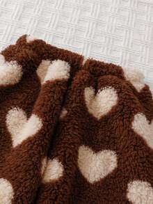 女童休闲爱心印花柔软抓绒长袖上衣和裤子家居服套装 泰迪熊睡衣套装 爱心睡衣套装 两件套睡衣 - 棕色 - 查看 7