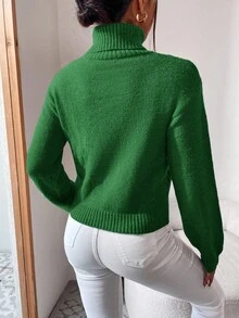 EURMUSE Turtleneck Cable Knit Sweater - Green - View 2
