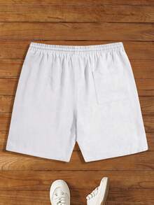 Manfinity NXTstreet 男士休闲编织中腰抽绳直筒短裤，适合日常穿着，2000 年代风格 - 白色 - 查看 2