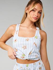 MISSGUIDED 圣诞节假期休闲套装阔腿阔腿裤短款背心条纹冬季睡衣舒适 - 彩色 - 查看 4