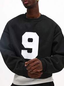 SUMWON Oversized Crew Neck Pullover Sweatshirt mit Nummer Neun Aufdruck für Straßen-Style