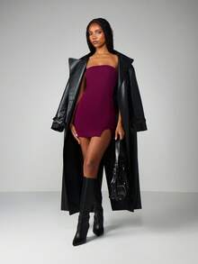 MISSGUIDED Đầm ngắn quây cổ xẻ tà dự tiệc dạ hội ôm sát không dây vai - Màu Đỏ Sâu - Xem 3