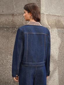 Selenza 女式休闲纽扣长袖牛仔夹克 - 藍色 - 查看 2