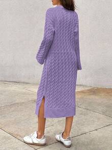 EURMUSE Women's Knitwear Long Dress With Cable Pattern,Petite - Violet Purple - View 3