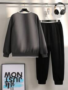 青少年男孩两件套休闲长袖套装 - 灰色 - 查看 2