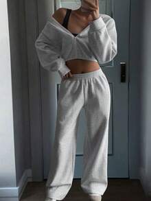 Livesso 2pcs Women Casual Sports Zip-Up Hoodie & Sweatpants Set Lounge Sets For Women