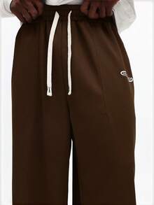 SUMWON Relaxed Fit Drawstring Sweatpants With Side Contrast Stripe Detail For Casual Comfort Plain - Brown - View 6