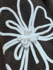 GlowEve CURVE Gilet en maille épaisse à fleurs rouille pour femme grande taille, col en V, blocs de couleurs, polyvalent, automne/hiver - Marron - Voir 6