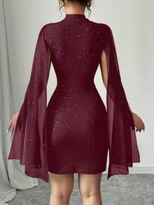 Elenzga Váy ngắn dự tiệc sequin thanh lịch thời trang dành cho nữ - Gỗ đỏ - Xem 2