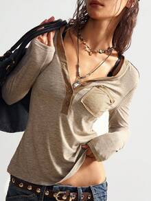 Bohemela 休闲纯色V领长袖修身女式T恤