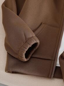 Bộ áo hoodie và áo khoác thường ngày thêu lông cừu kaki cho bé trai, Thu/Đông - Màu Khaki - Xem 5