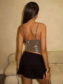 Glamine 女士性感V领无袖上衣，冬季圣诞派对叠穿