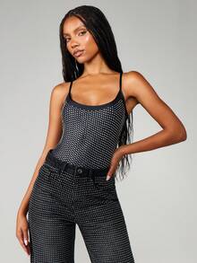 MISSGUIDED Körperanzug mit Strass-Ausschnitt und Nieten-Verzierung für Abendpartys - Schwarz - Übersicht 4