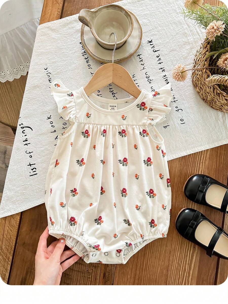 SHEIN 新生女宝宝可爱夏季碎花短袖连体衣
