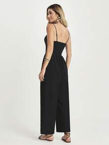 CAJUNI 女式夏季度假休闲露背连体裤 - 黑色 - 查看 2