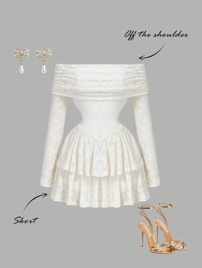 SHEIN MOD 女式露肩长袖荷叶边下摆优雅连体裤