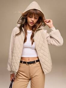 Hanevo Women's Casual Hooded Jacket, Versatile For Winter - Apricot - View 1