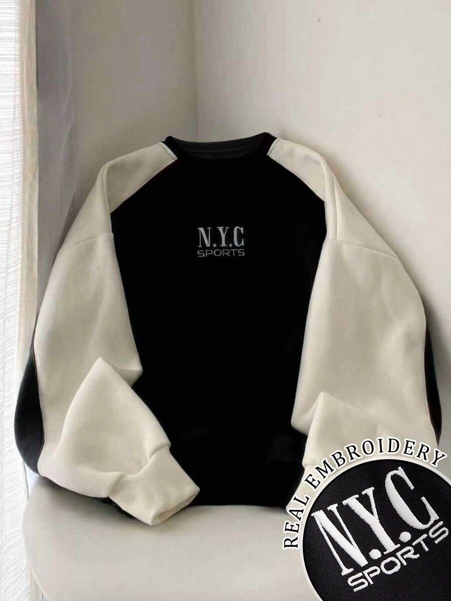 Franclia Fashionable Color Block Round Neck Sweatshirt For Women, Loose Design, Versatile, Thermal Lined, Autumn/Winter - Multicolor - View 1