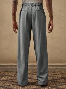 AKNOTIC Quần ống đứng dáng suông rộng rãi, đơn giản, màu trơn dành cho nam - Xám - Xem 6