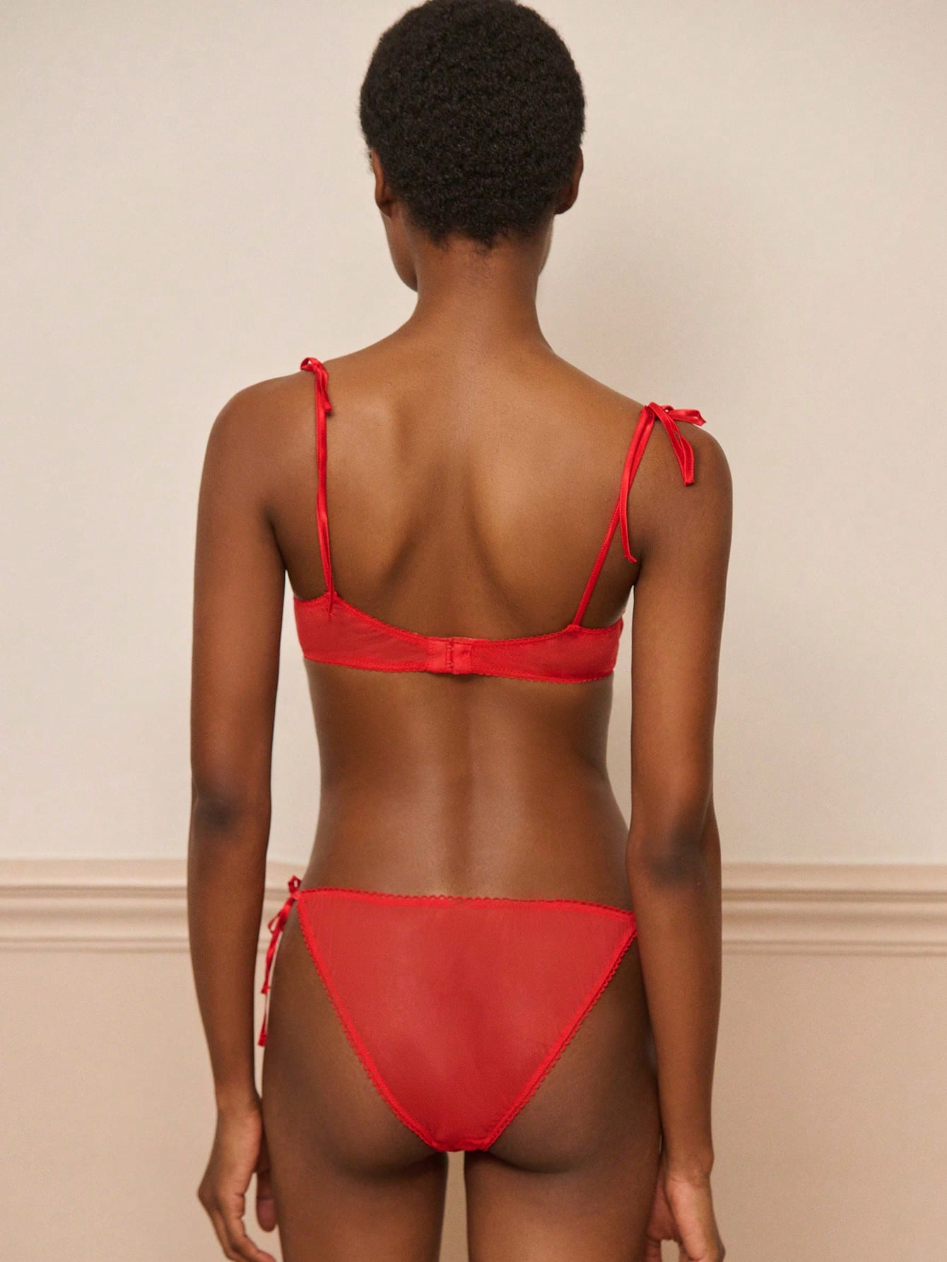 Red Mesh Sexy Lingerie Set Underwired Bra With Bow Front And Tie Straps Red Lingerie Set Valentines Day