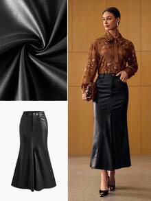 MOTF PREMIUM PU 皮革斜裁美人鱼裙 - 黑色 - 查看 7