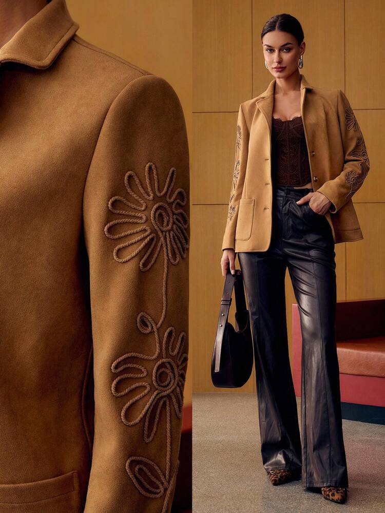 EMBROIDERY BUTTON UP LIGHTWEIGHT BLAZER