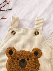 SHEIN Baby Boys' Soft Apricot Cute Brown Bear Head Embroidered Straight Leg Overalls, Suitable For Everyday Outings, Lazy Hometime, Parent-Child Interactions, Birthday Parties And Other Joyful Occasions, All Season
