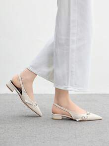 CUCCOO BIZCHIC Women's Fashion Pointed Toe Slingback Flats, Comfortable Commuting & Daily Wear White Backless Loafers