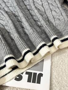 INAWLY Suéter de Tricô para Uso Diário Feminino, Suéter de Lã Colorblock, Outono/Inverno - Cinza - Visão 4