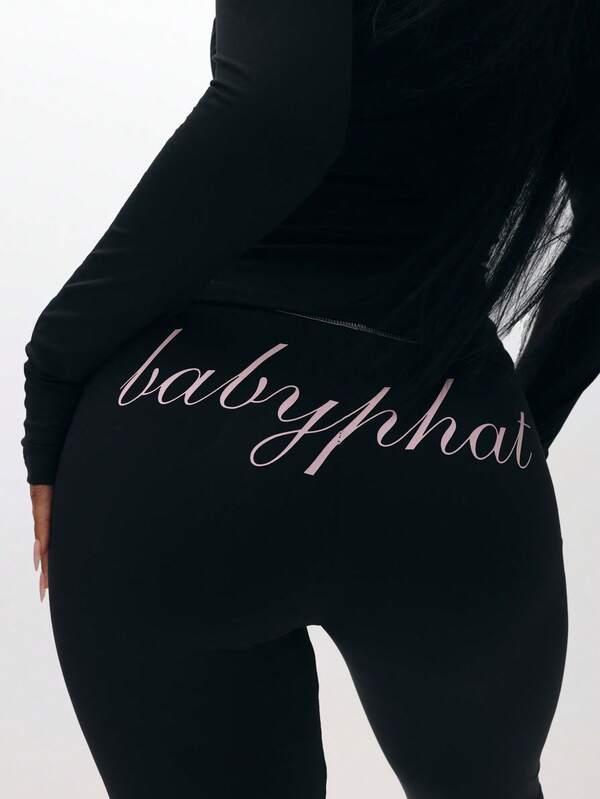 BABYPHAT Pull On Flare Leggings With Embroidered Script On Back For Casual Everyday Wear