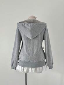 Sunspun Plus Size Zip-Up Hooded Sweatshirt With Waist Drawstring, Spring/Autumn - Grey - View 3