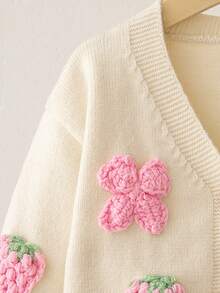 女童时尚长袖喇叭袖口毛领夹克，适合秋冬外出 - 白色 - 查看 4