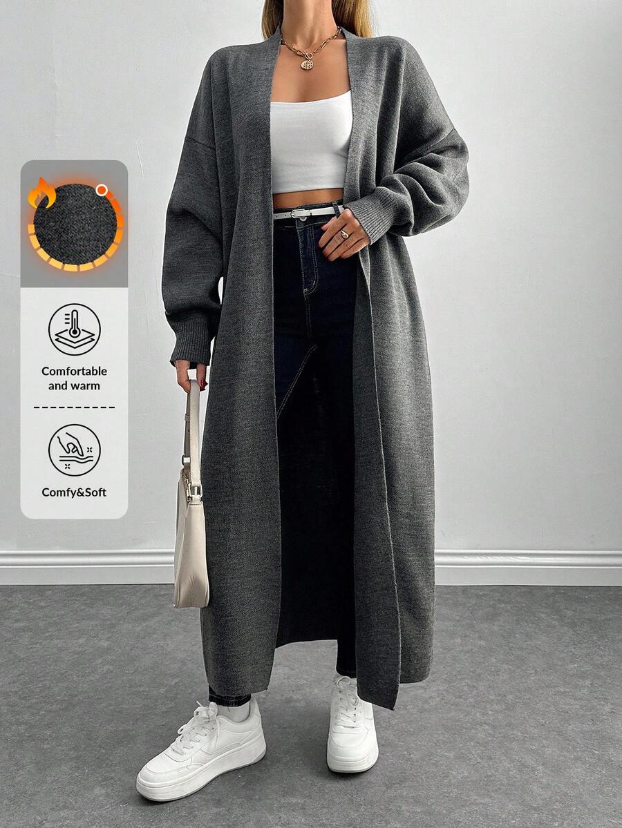 SHEIN Tall Dual Pocket Drop Shoulder Cardigan - Grey - View 1