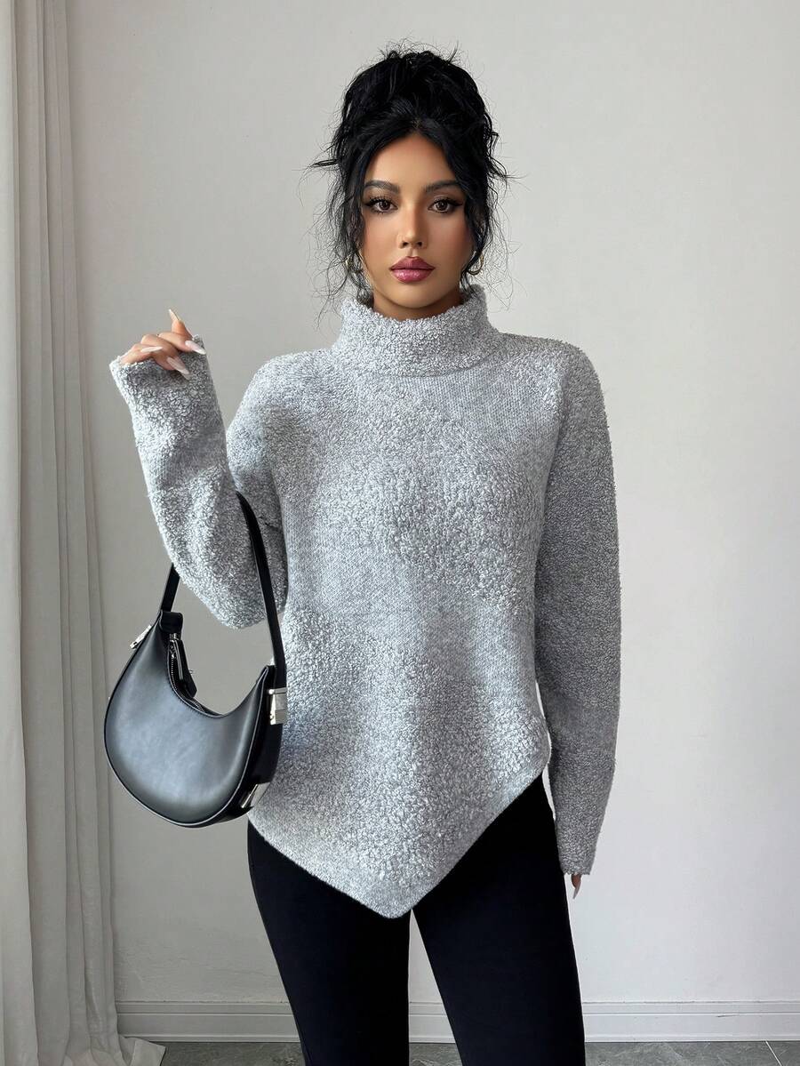 SHEIN Elenzya Patchwork Poncho Style Oversized Knit Sweater - Grey - View 1