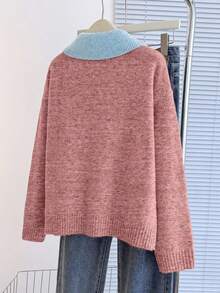 Franclia V-Neck 2 In 1 Long Sleeve Sweater, Autumn/Winter - Red and White - View 2