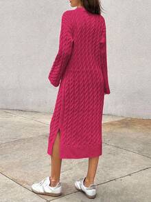 EURMUSE Women's Knitwear Long Dress With Cable Pattern,Petite - Hot Pink - View 3